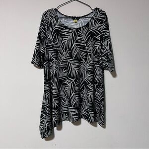 Jules & Leopold Womens Large Black White Short Sleeve Tunic Top Asymmetric Hem